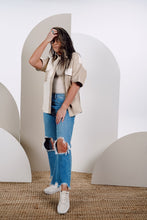 Load image into Gallery viewer, Beige Cream Dream Color Block Leather Button Up