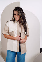 Load image into Gallery viewer, Beige Cream Dream Color Block Leather Button Up
